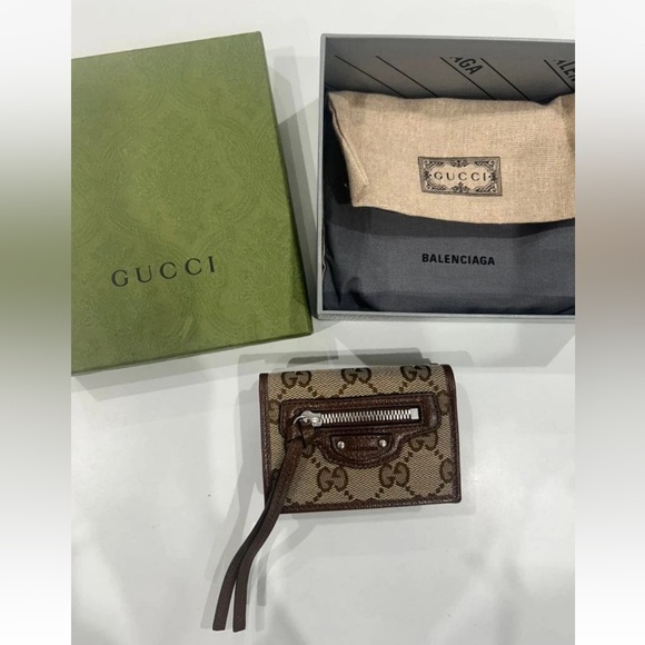 Gucci X Balenciaga Brown and Tan Monogram Wallet - Picture 1 of 11